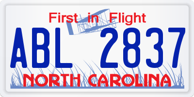 NC license plate ABL2837