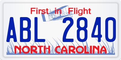 NC license plate ABL2840