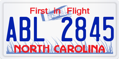 NC license plate ABL2845
