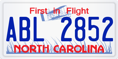 NC license plate ABL2852