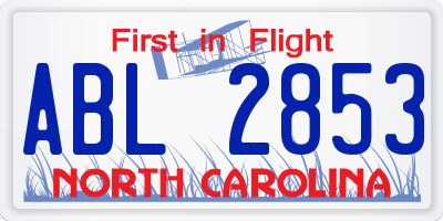 NC license plate ABL2853