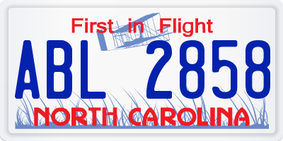NC license plate ABL2858