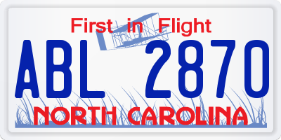 NC license plate ABL2870
