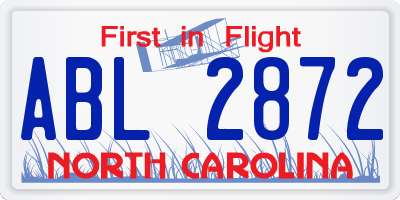 NC license plate ABL2872