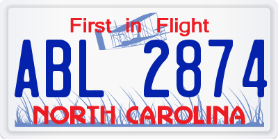 NC license plate ABL2874