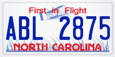 NC license plate ABL2875