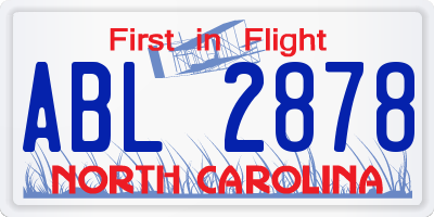 NC license plate ABL2878
