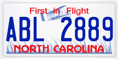 NC license plate ABL2889