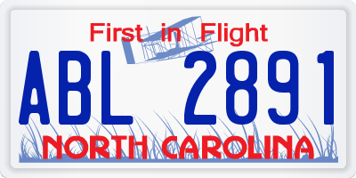 NC license plate ABL2891
