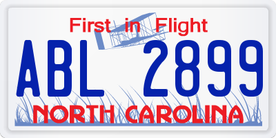 NC license plate ABL2899