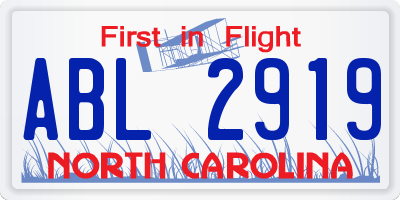 NC license plate ABL2919