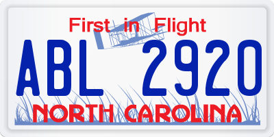 NC license plate ABL2920