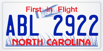 NC license plate ABL2922