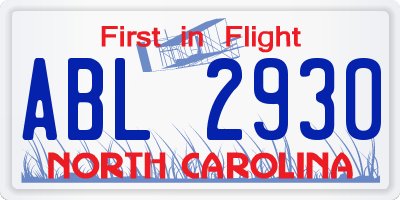 NC license plate ABL2930