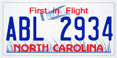 NC license plate ABL2934