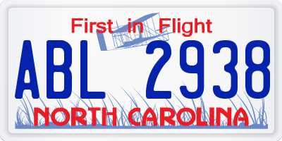 NC license plate ABL2938