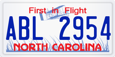 NC license plate ABL2954