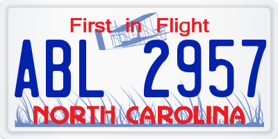 NC license plate ABL2957