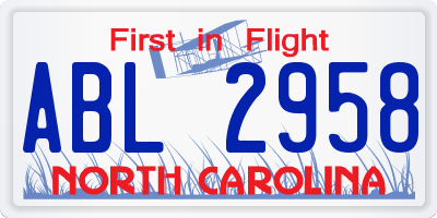 NC license plate ABL2958
