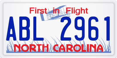NC license plate ABL2961