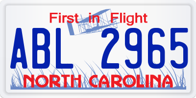 NC license plate ABL2965