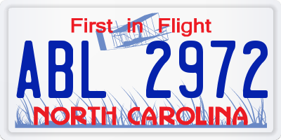 NC license plate ABL2972