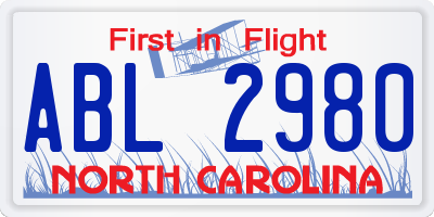 NC license plate ABL2980