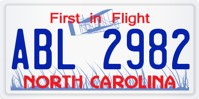 NC license plate ABL2982