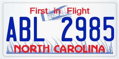NC license plate ABL2985