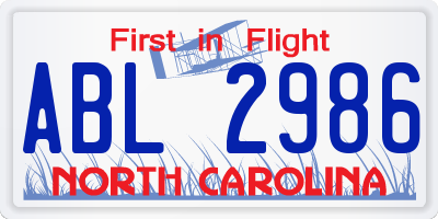 NC license plate ABL2986