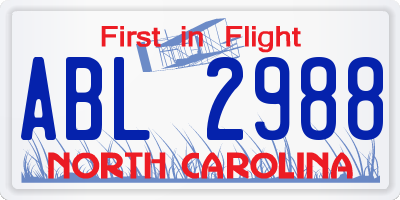 NC license plate ABL2988