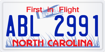 NC license plate ABL2991