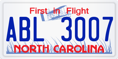 NC license plate ABL3007