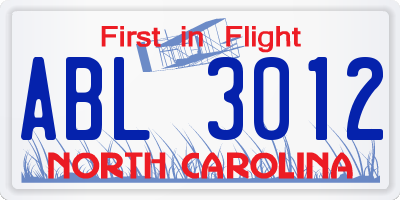NC license plate ABL3012