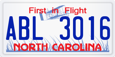 NC license plate ABL3016