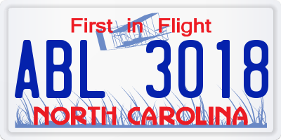 NC license plate ABL3018