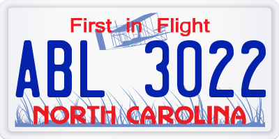 NC license plate ABL3022