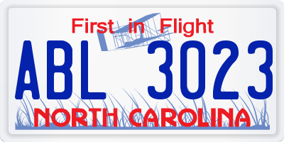 NC license plate ABL3023