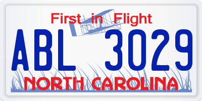 NC license plate ABL3029