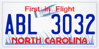 NC license plate ABL3032