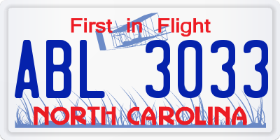 NC license plate ABL3033