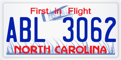 NC license plate ABL3062