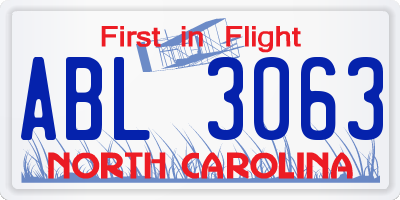NC license plate ABL3063