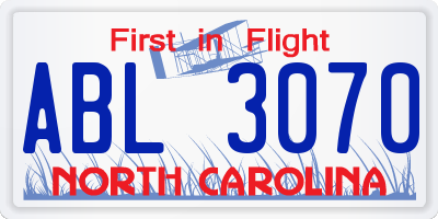 NC license plate ABL3070