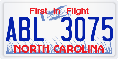 NC license plate ABL3075