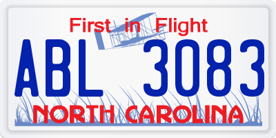 NC license plate ABL3083
