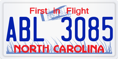 NC license plate ABL3085