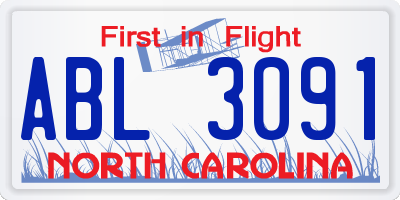 NC license plate ABL3091