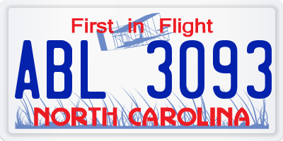 NC license plate ABL3093