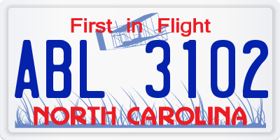 NC license plate ABL3102
